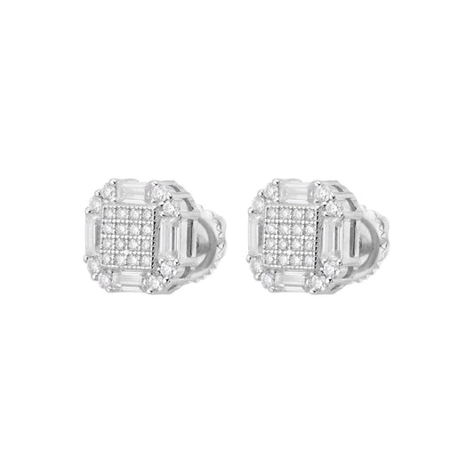 S.Silver Round Baguette Moissanite Designer Stud Earrings RP 7/8 Cttw