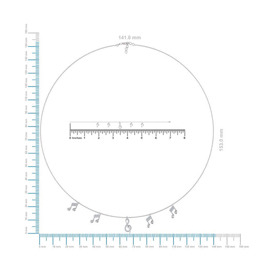 14K White Gold Music Note Necklace Bracelet Set 1/3 Cttw