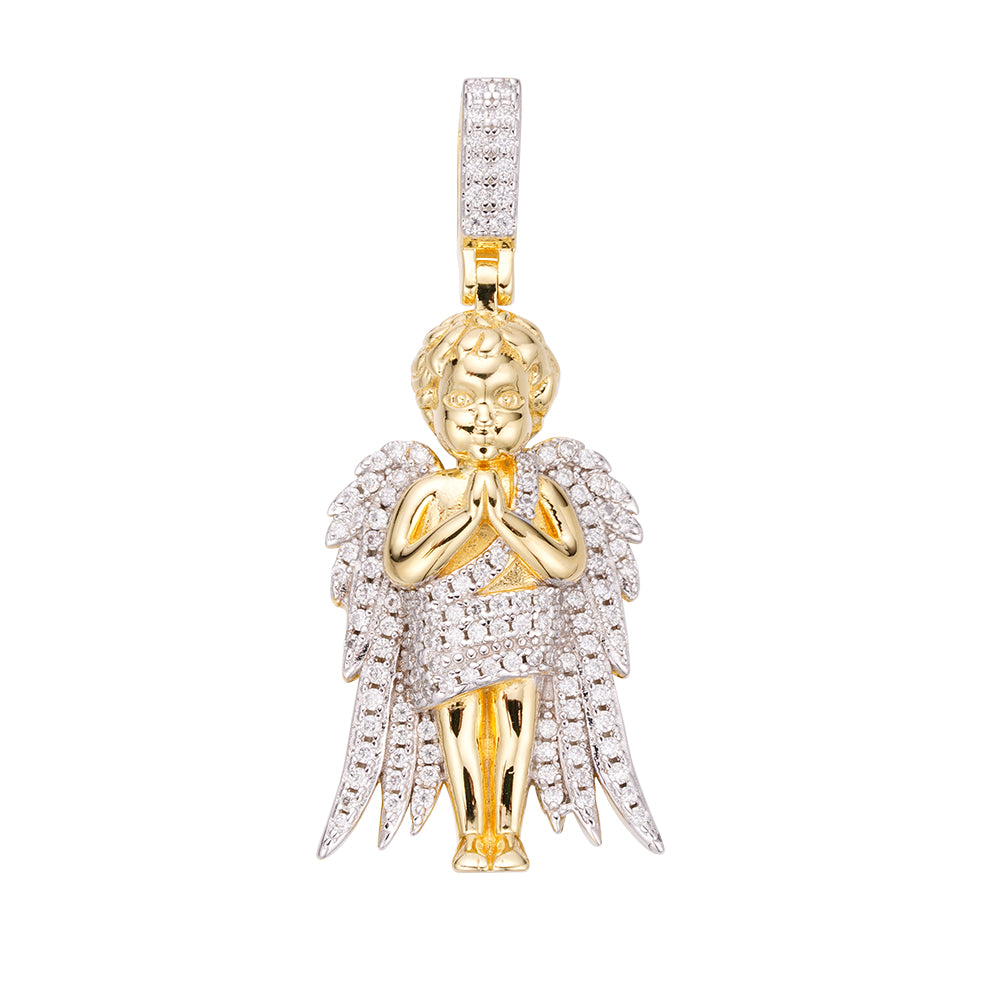 Sterling Silver Moissanite Angel Religious Pendant 7/8 CT Rhodium Plated & Gold Plated