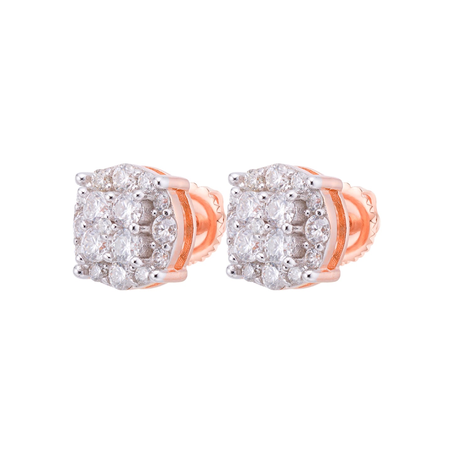 S.Silver Round Moissanite Designer Floral Stud Earrings RP+PP 1-1/8 Cttw