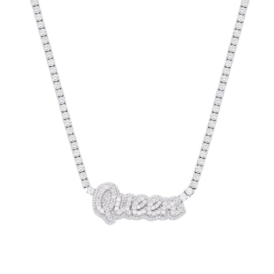 Sterling silver queen necklace with sparkling embellishments for elegant jewelry lovers