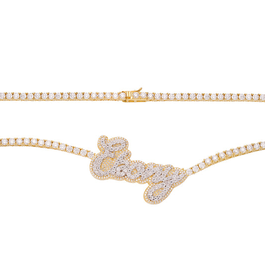 Sterling Silver Round Moissanite Ebony Word Designer 18 Inch Necklace RP+GP 16-1/8 Cttw