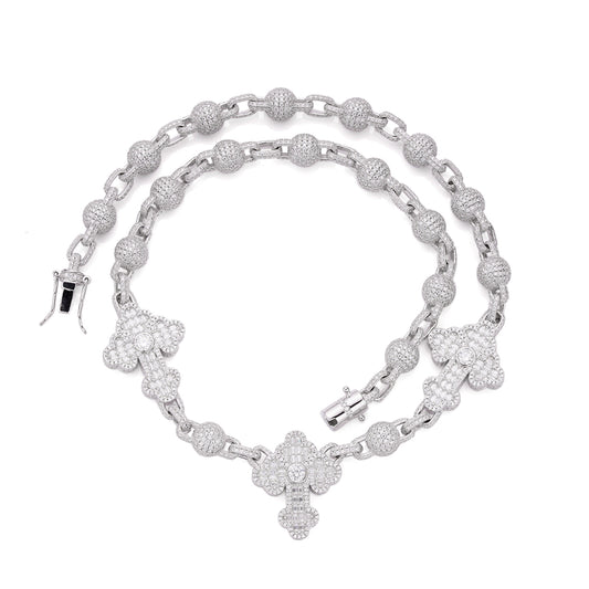 Sterling Silver Round Baguette Moissanite Cross Religious 22 Inch Necklace RP 38-1/3 Cttw