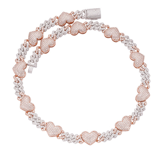 Sterling Silver Round Moissanite Cuban Heart Link Designer 18 Inch Necklace RP+PP 15-1/2 Cttw