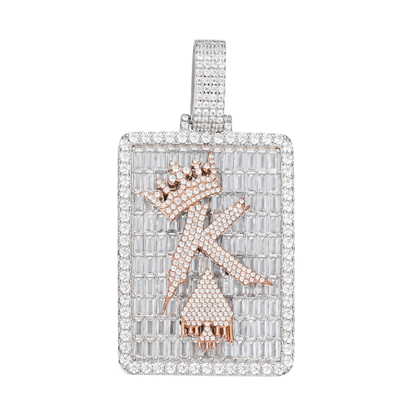 S.Silver Round Baguette Moissanite Designer Pendant RP 19-1/8 Cttw