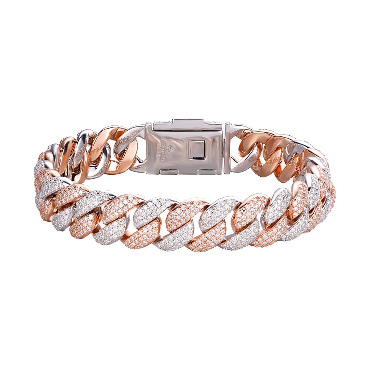Sterling Silver Moissanite 12mm Cuban Bracelet 8 Inch Rhodium Plated Rose Gold Plated 7-3/4 CT