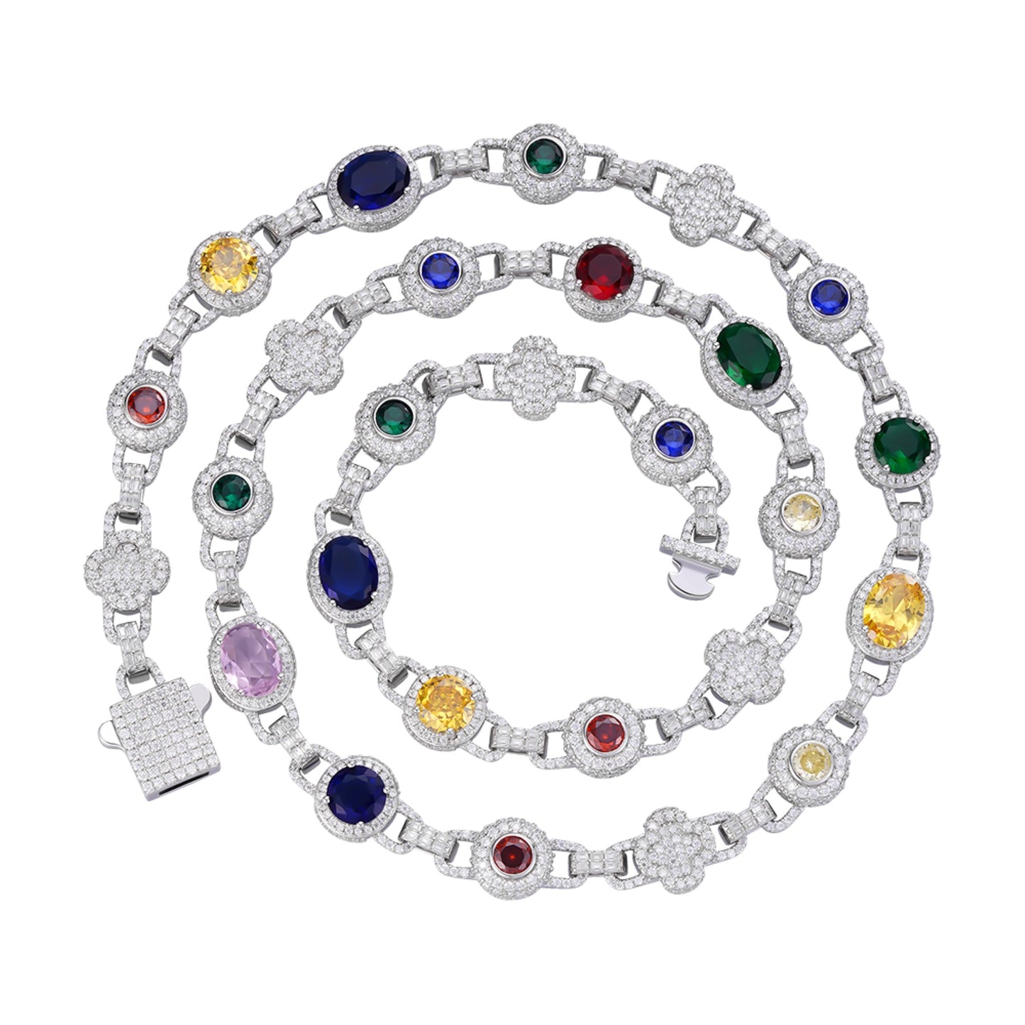 Sterling Silver Round Moissanite with Color Stone Designer 22 Inch Necklace RP 17-5/8 Cttw