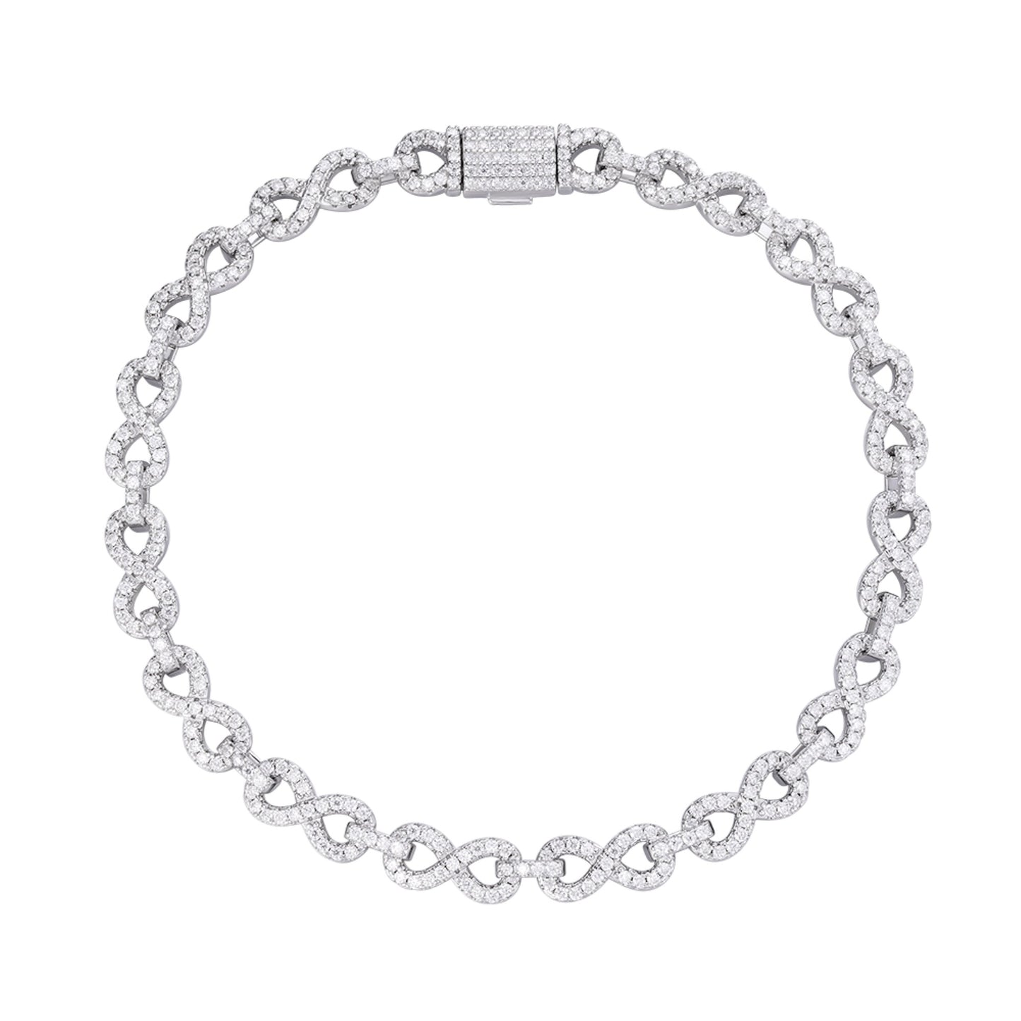 Sterling Silver 6mm Round Moissanite Infinity 8 Inch Designer Bracelet RP 3-1/4 Cttw