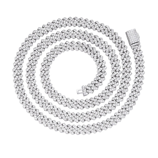 Sterling Silver 6mm Round Moissanite Cuban 22 Inch Necklace PP 5-3/8 Cttw