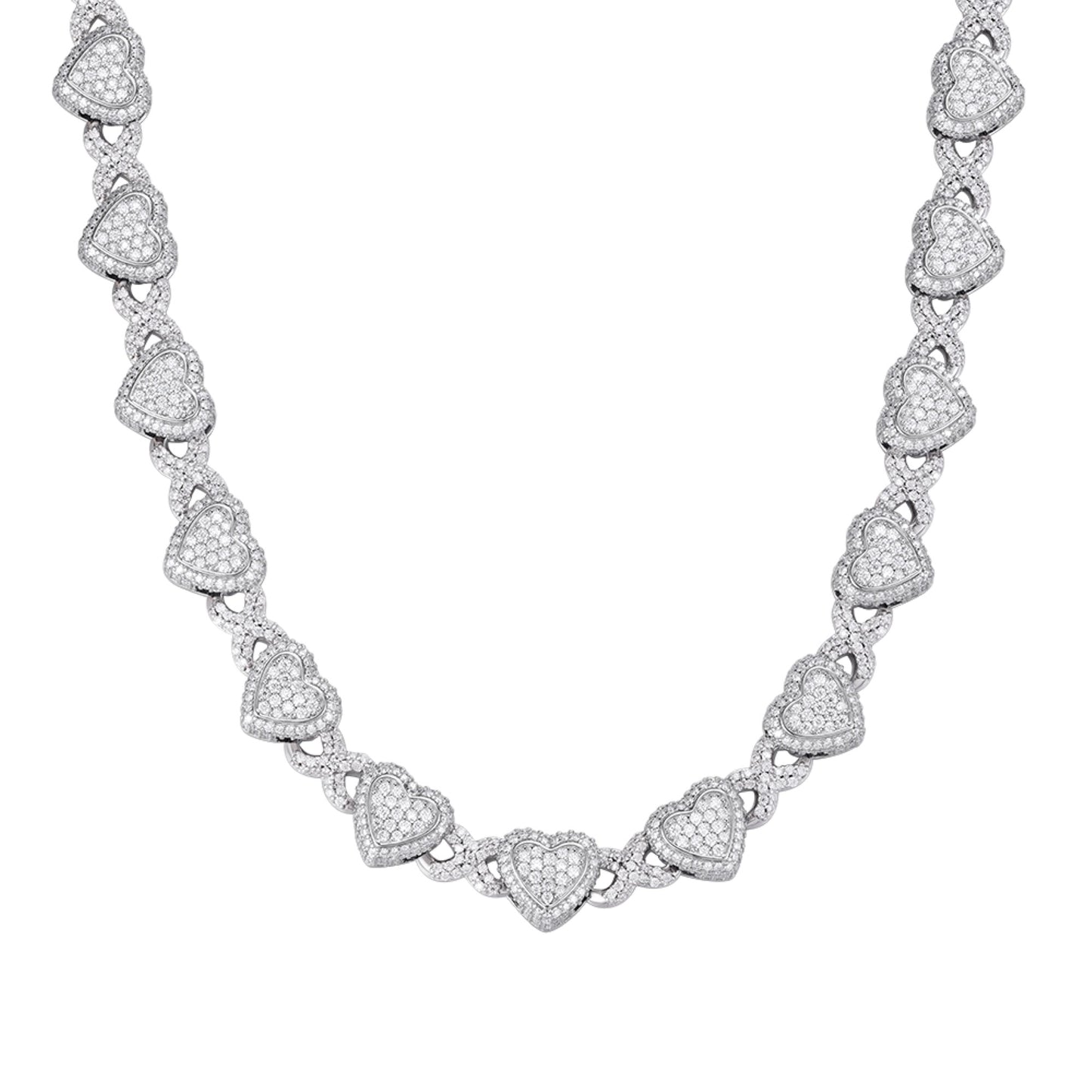 Sterling Silver Round Moissanite Infinity Heart Designer 18 Inch Necklace Rhodium Plated 19 CT