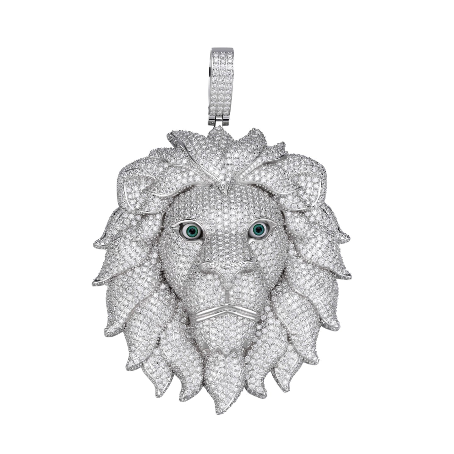 Sterling Silver Round Moissanite Lion Face 5 Inch Animal Pendant RP 115-1/3 Cttw