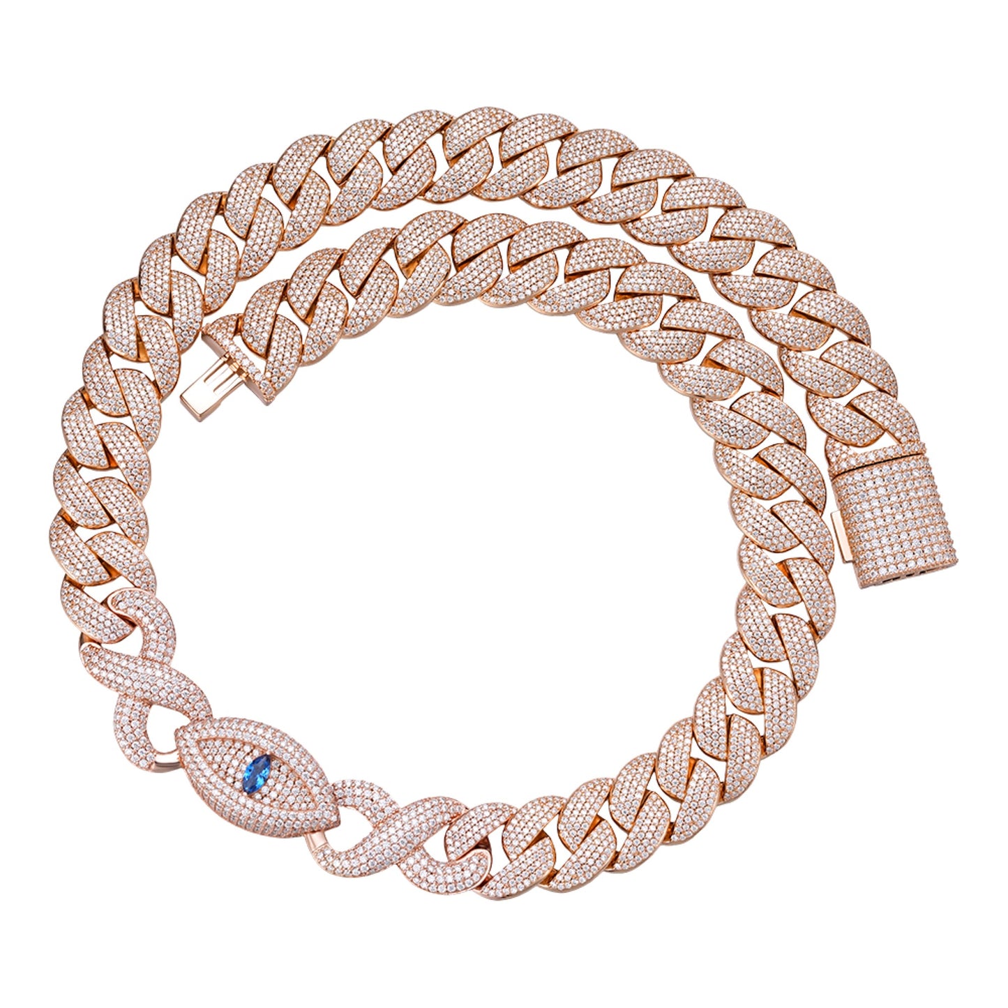 Sterling Silver Round Moissanite 18mm Inifinity Cuban With Evil Eye Designer 22 Inch Mens Necklace PP 35 Cttw