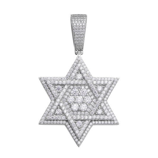 Sterling silver moissanite star pendant featuring a stunning star design with intricate details