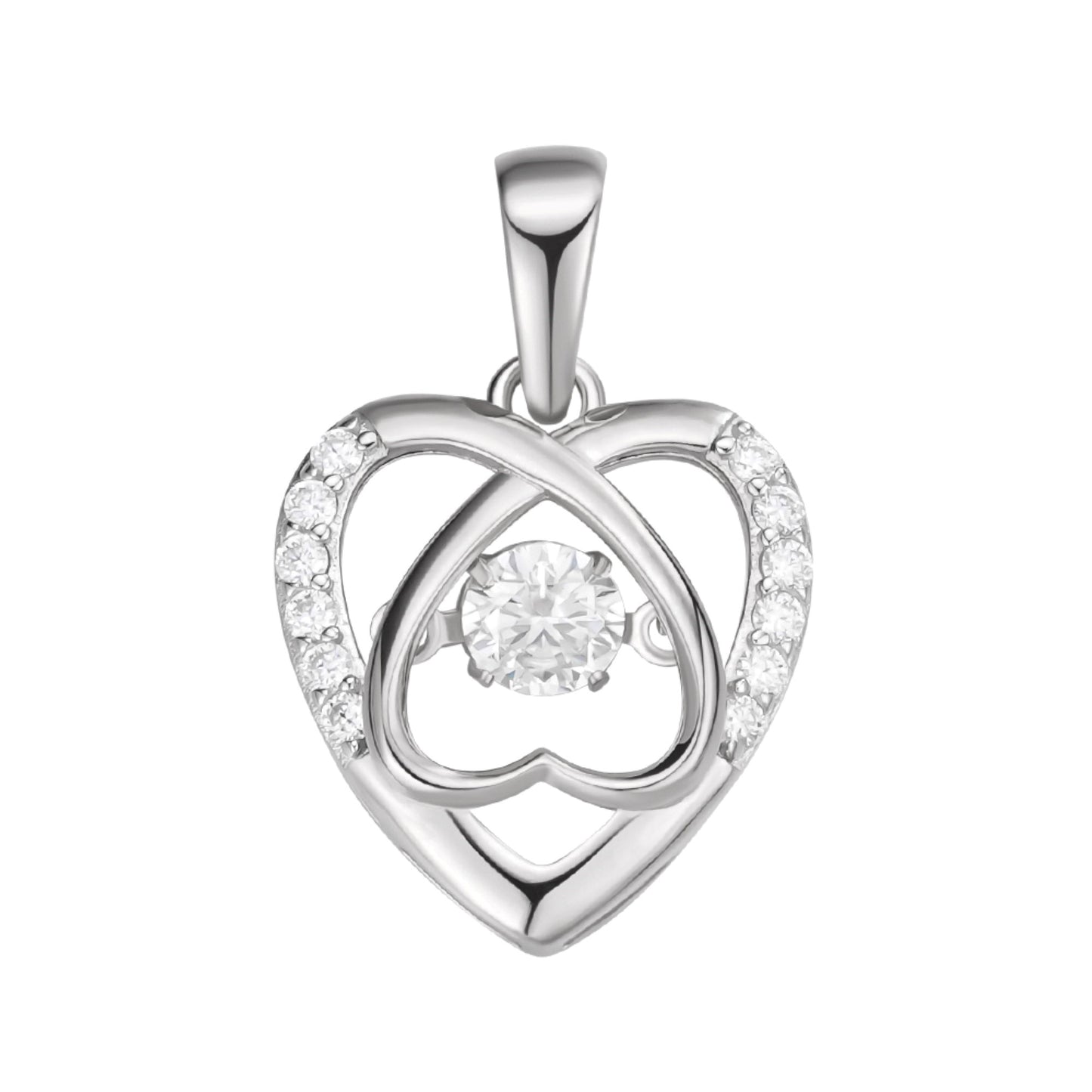 Sterling Silver Round Moissanite Infinity Heart Designer Pendant Rhodium Plated 3/8 CT