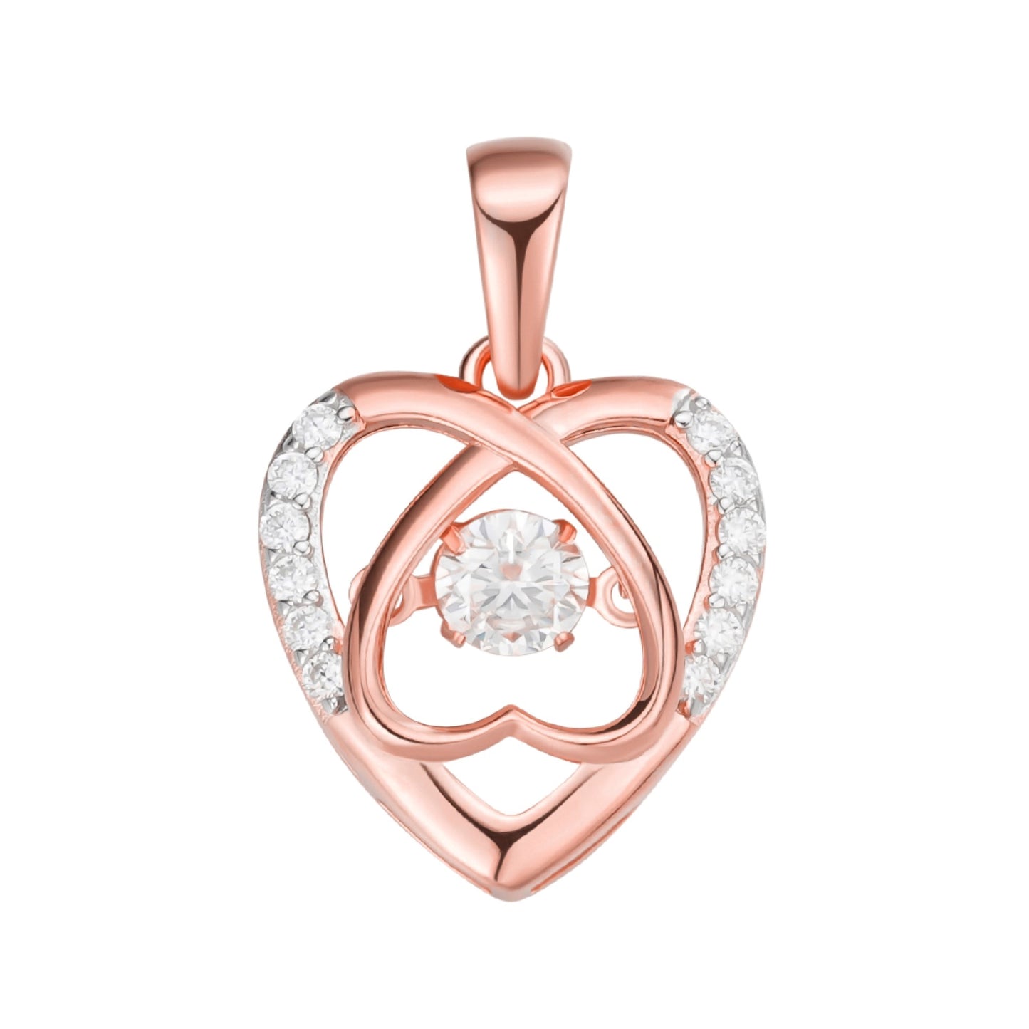 Sterling Silver Round Moissanite Infinity Heart Designer Pendant Rhodium Plated Rose Gold Plated 3/8 CT