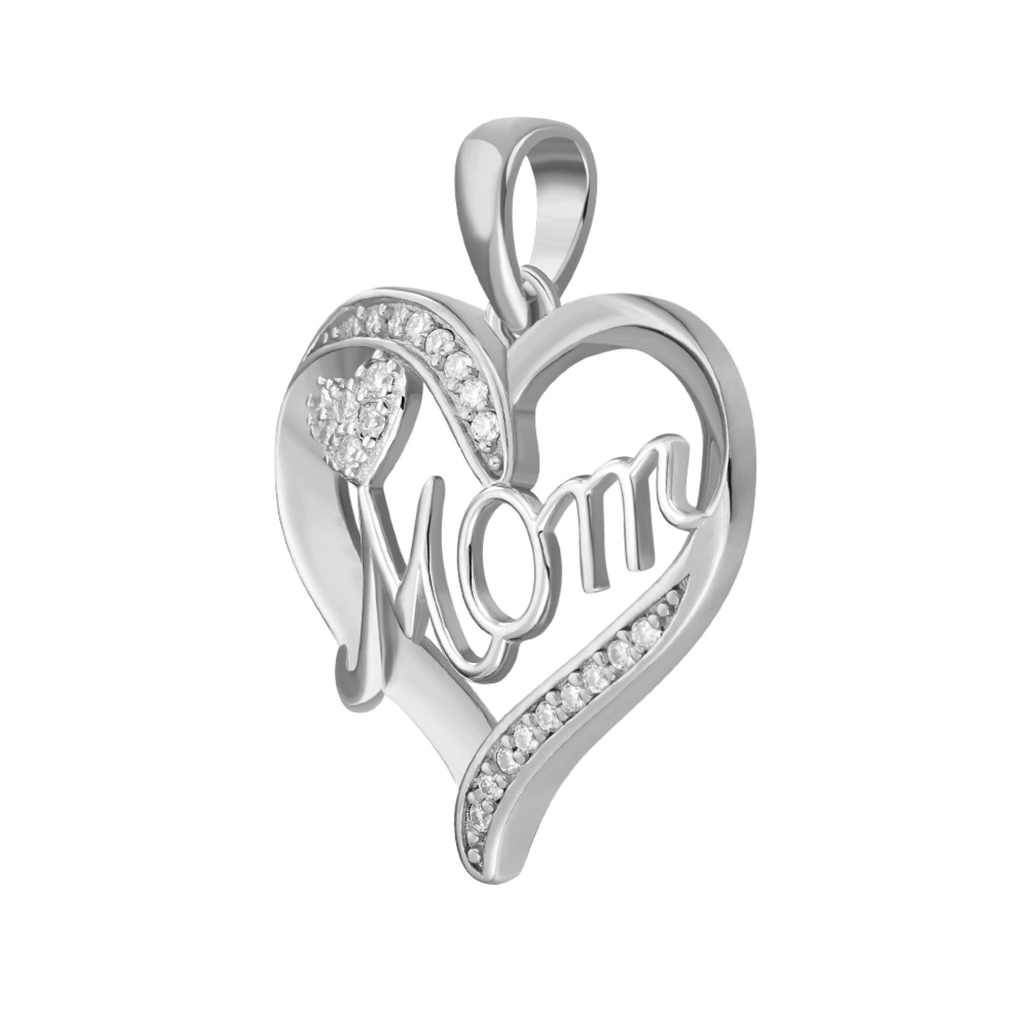 Sterling Silver Round Moissanite MOM Heart Designer Pendant RP 1/8 Cttw