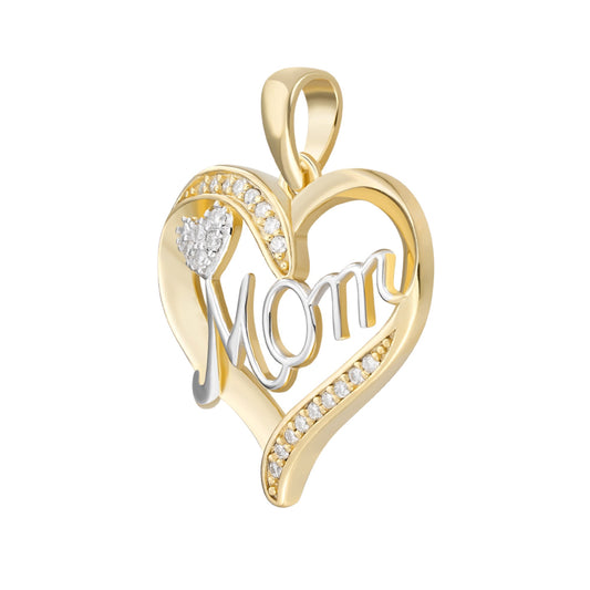 Royal Jewelry and Watches Moissanite Mom Heart Pendant in Gold with Sparkling Stones