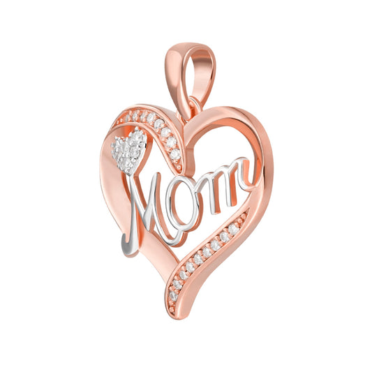 Royal Jewelry and Watches Moissanite Mom Heart Pendant in Rose Gold with Heart Details