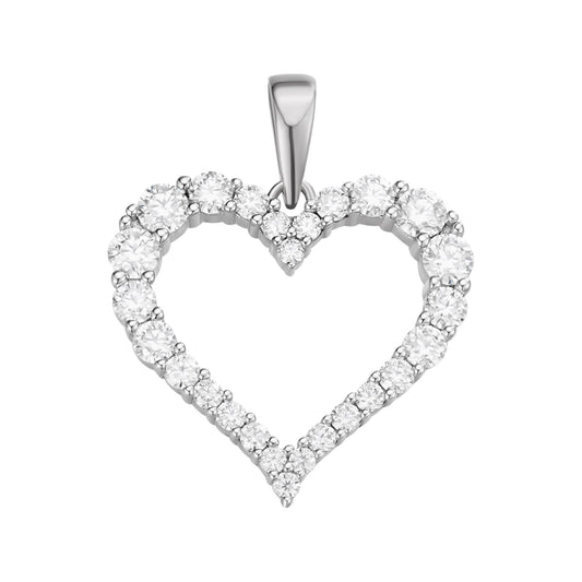 Sterling silver moissanite heart pendant with a shimmering heart-shaped design