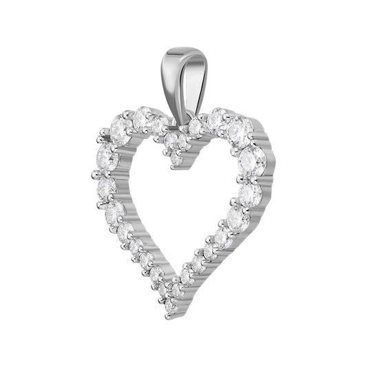 Sterling silver moissanite heart pendant featuring a beautiful heart shape with sparkling stones