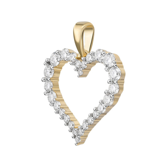 Sterling Silver Round Moissanite Single Row Heart Designer Pendant RP+GP 1-1/4 Cttw