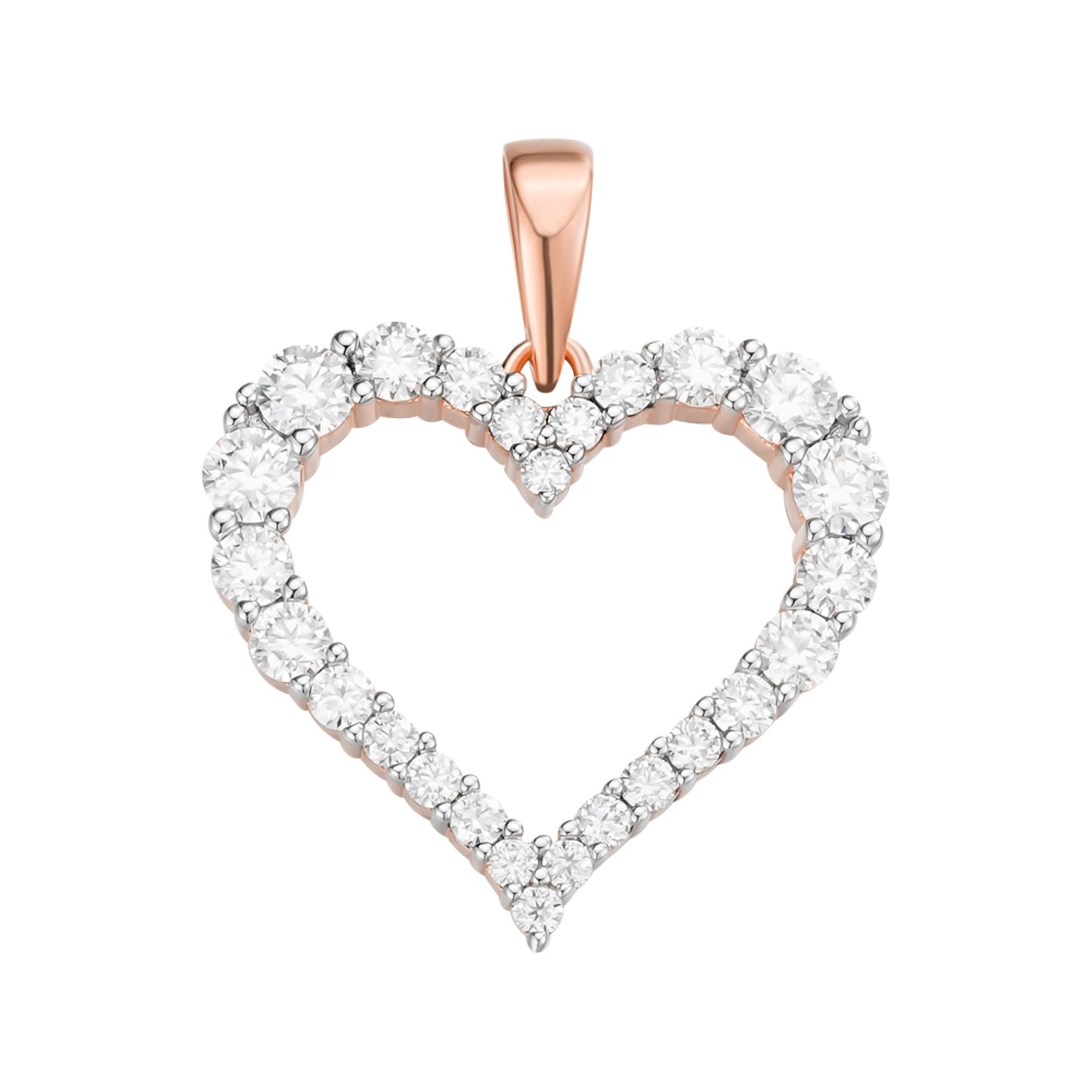 Sterling Silver Round Moissanite Single Row Heart Designer Pendant Rhodium Plated Rose Gold Plated 1-1/4 CT