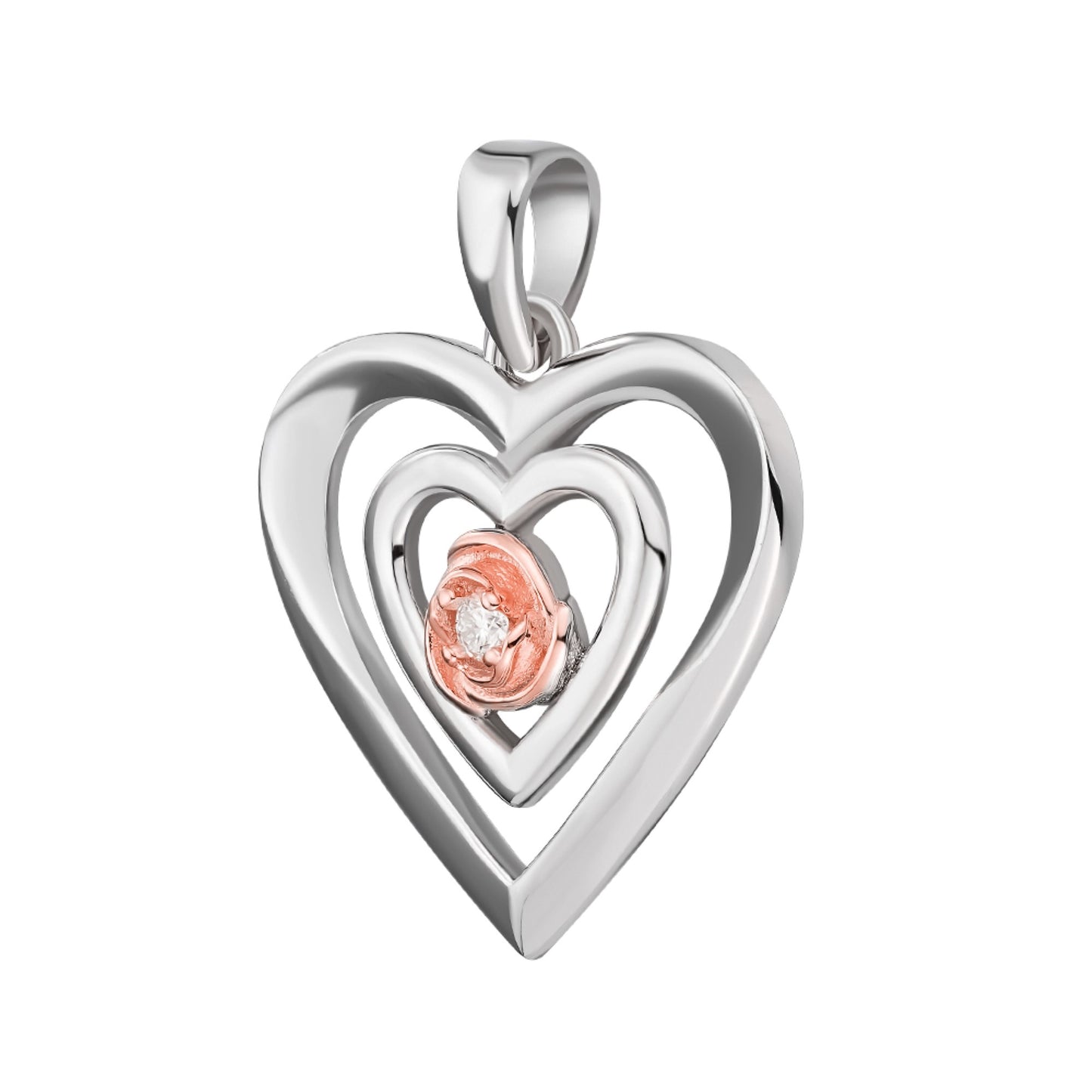 Sterling Silver Round Moissanite Solitaire Heart Designer Pendant RP+PP 1/10 Cttw