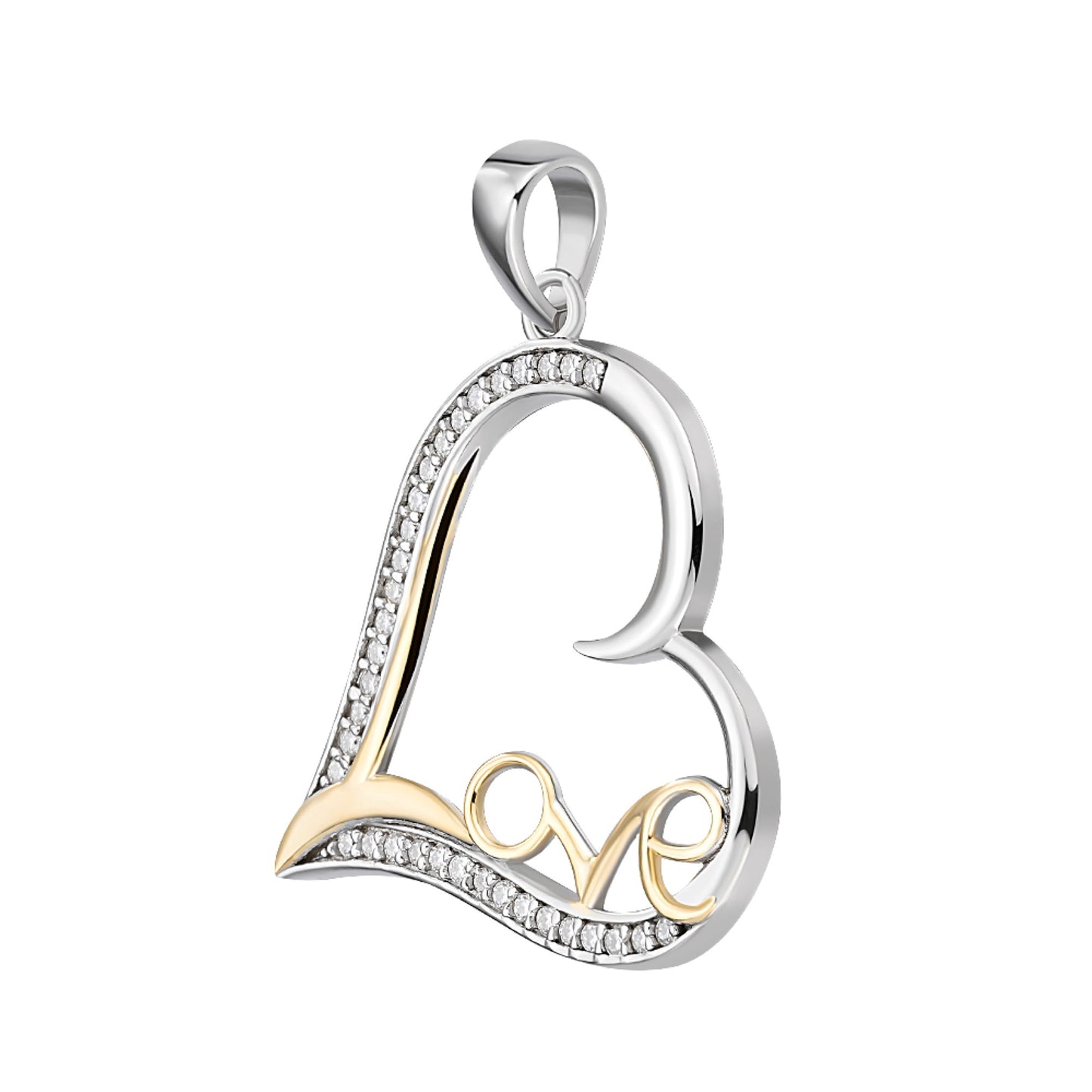 Sterling Silver Round Moissanite Heart With Love Word Designer Pendant RP+GP 1/5 Cttw