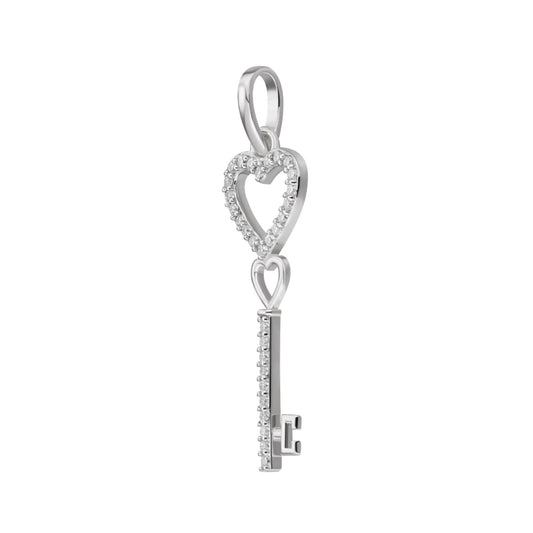 Sterling Silver Round Moissanite Double Heart Key Designer Pendant RP 1/6 Cttw