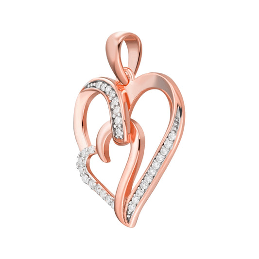 Moissanite heart infinity pendant in rose gold design with sparkling stone accents