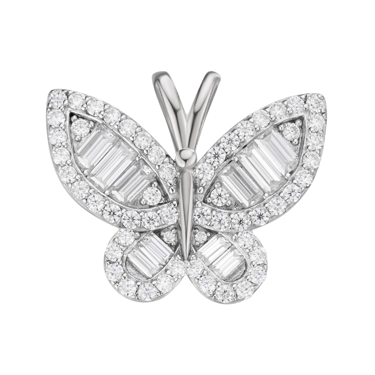 Sterling Silver Round Baguette Moissanite Butterfly Animal Pendant RP 1-7/8 Cttw
