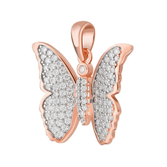 Sterling Silver Round Moissanite Butterfly Animal Pendant RP+PP 3/4 Cttw