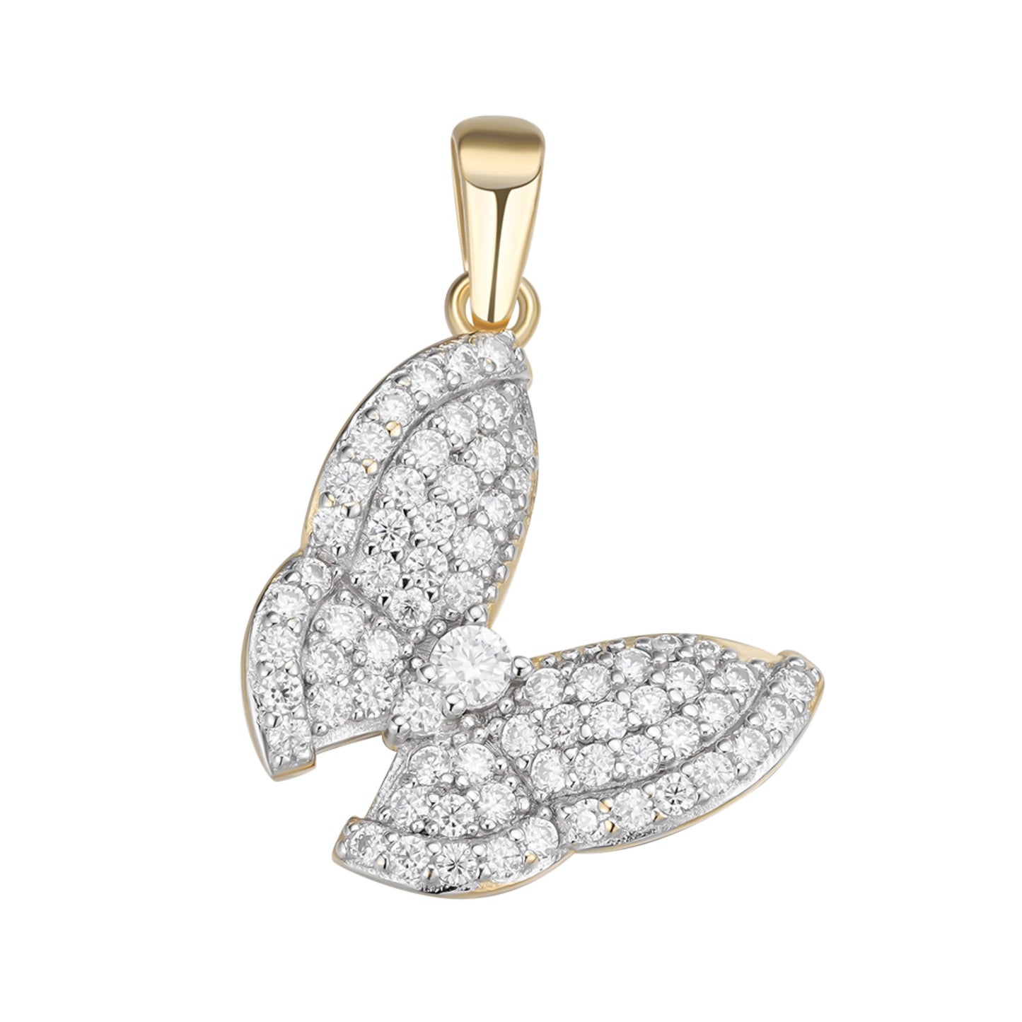 Sterling Silver Round Moissanite Butterfly Animal Pendant Rhodium Plated & Gold Plated 3/4 CT