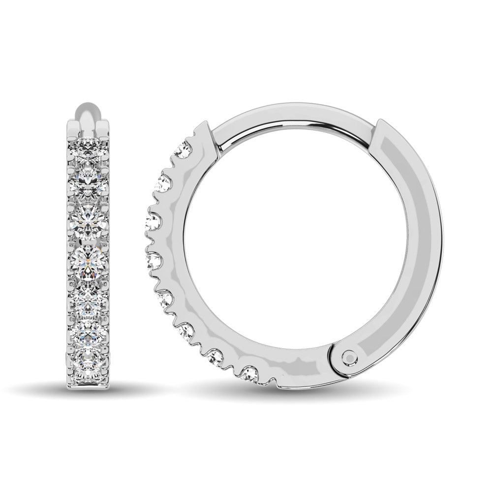 10K White Gold 1/10 CT Diamond Hoop Earrings