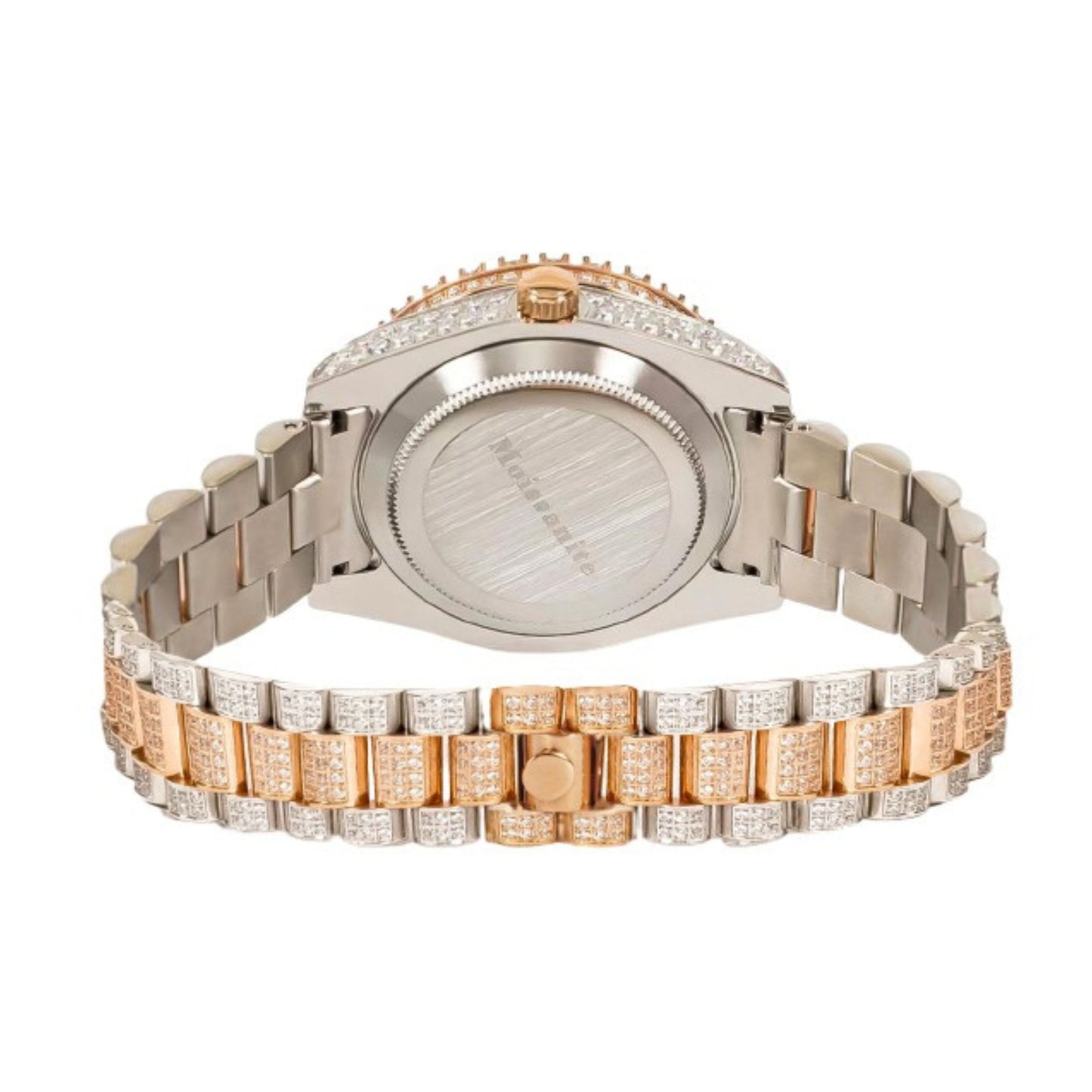 Moissanite Stainless Steel Rose Two Tone Band Mens Watch 17-1/3 Cttw