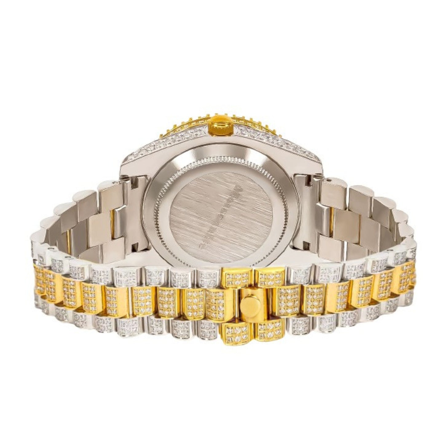 Moissanite Stainless Steel Yellow Band Mens Watch 17-1/3 Cttw