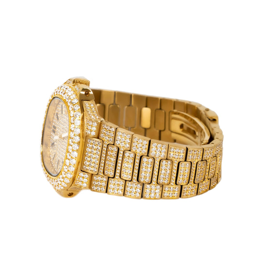 Moissanite Stainless Steel Yellow Band Mens Watch 18-1/3 Cttw