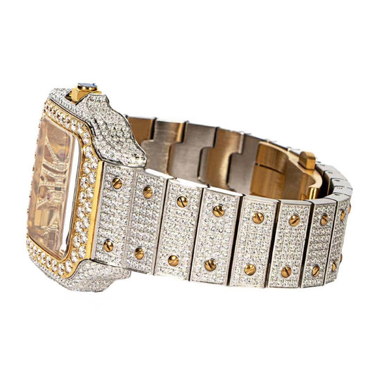 Moissanite Stainless Steel Yellow Two Tone Band Mens Watch 20-1/5 Cttw