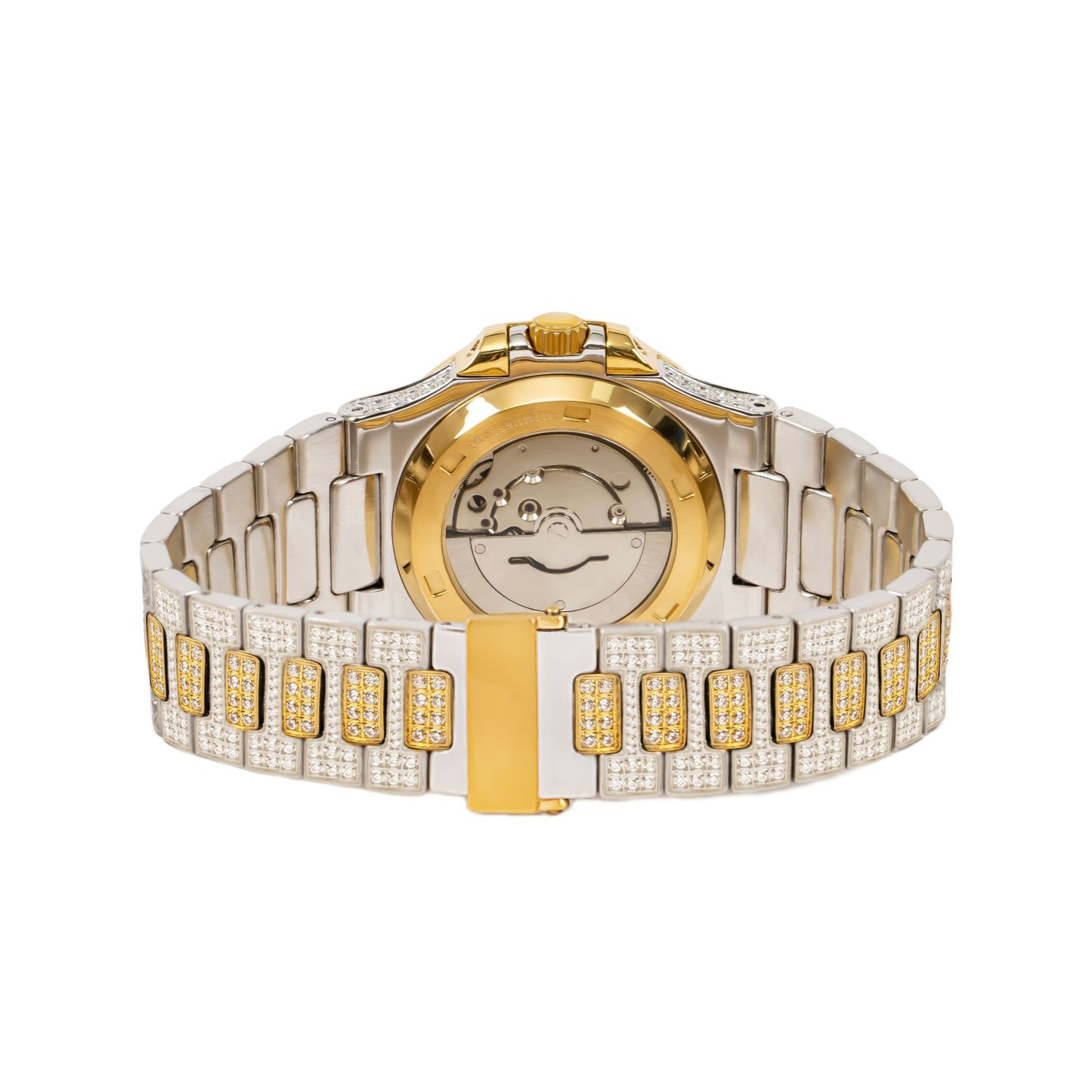 Moissanite Stainless Steel Yellow Two Tone Band Mens Watch 18-1/3 Cttw