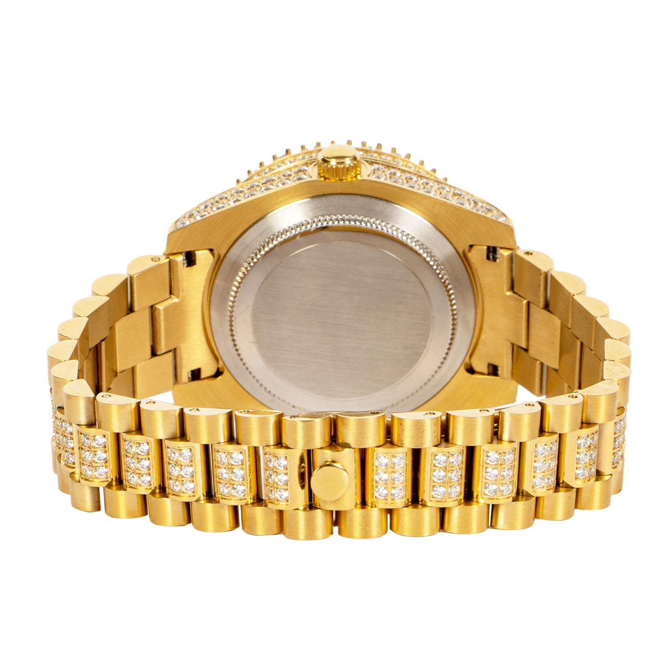 Moissanite Stainless Steel Mens Yellow Steel Band Watch