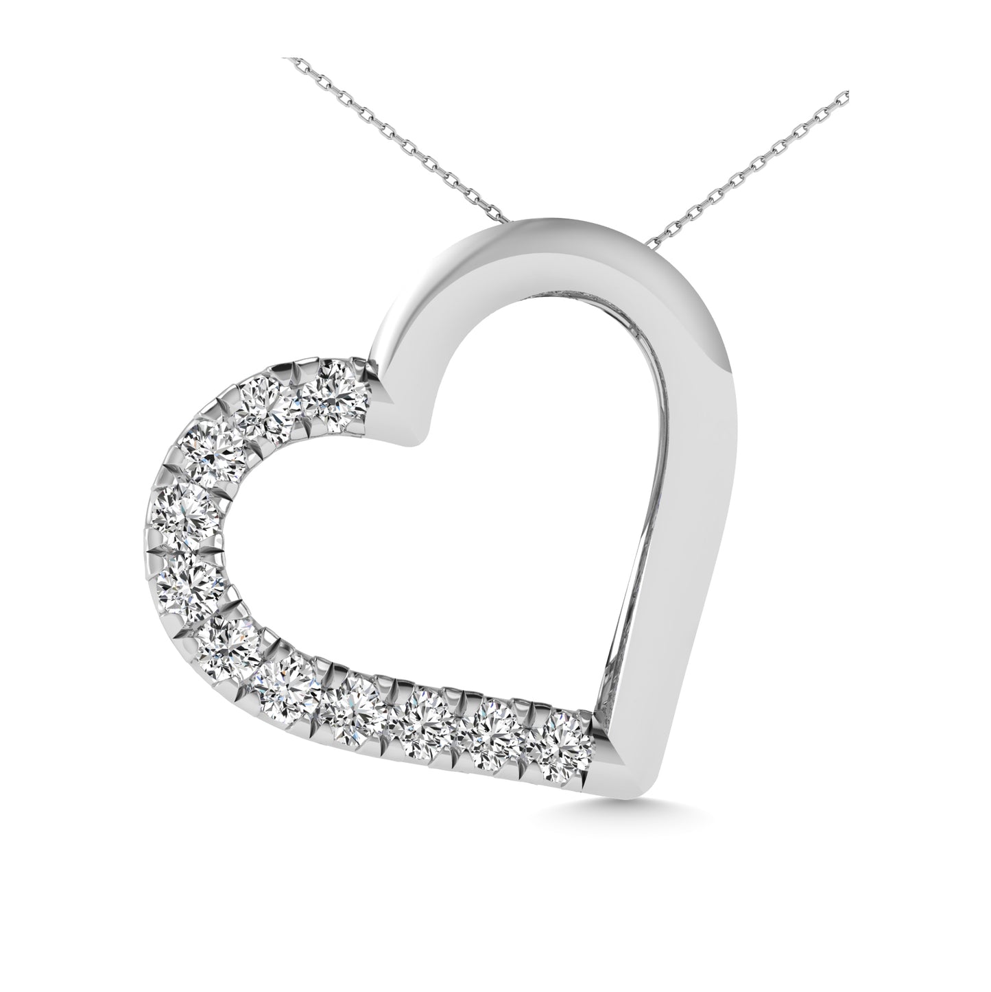 10K White Gold 1/10 CT Diamond Heart Pendant