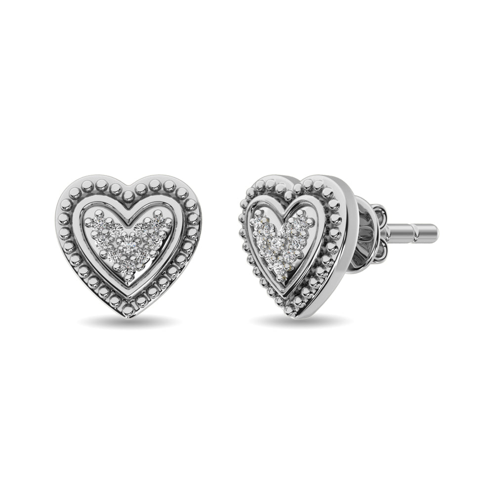 Diamond Heart Earrings 1/20 CT in Sterling Silver