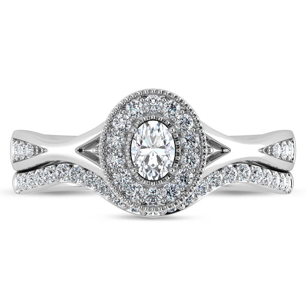 Diamond 1/2 CT Oval Cut Bridal Ring in 14K White Gold