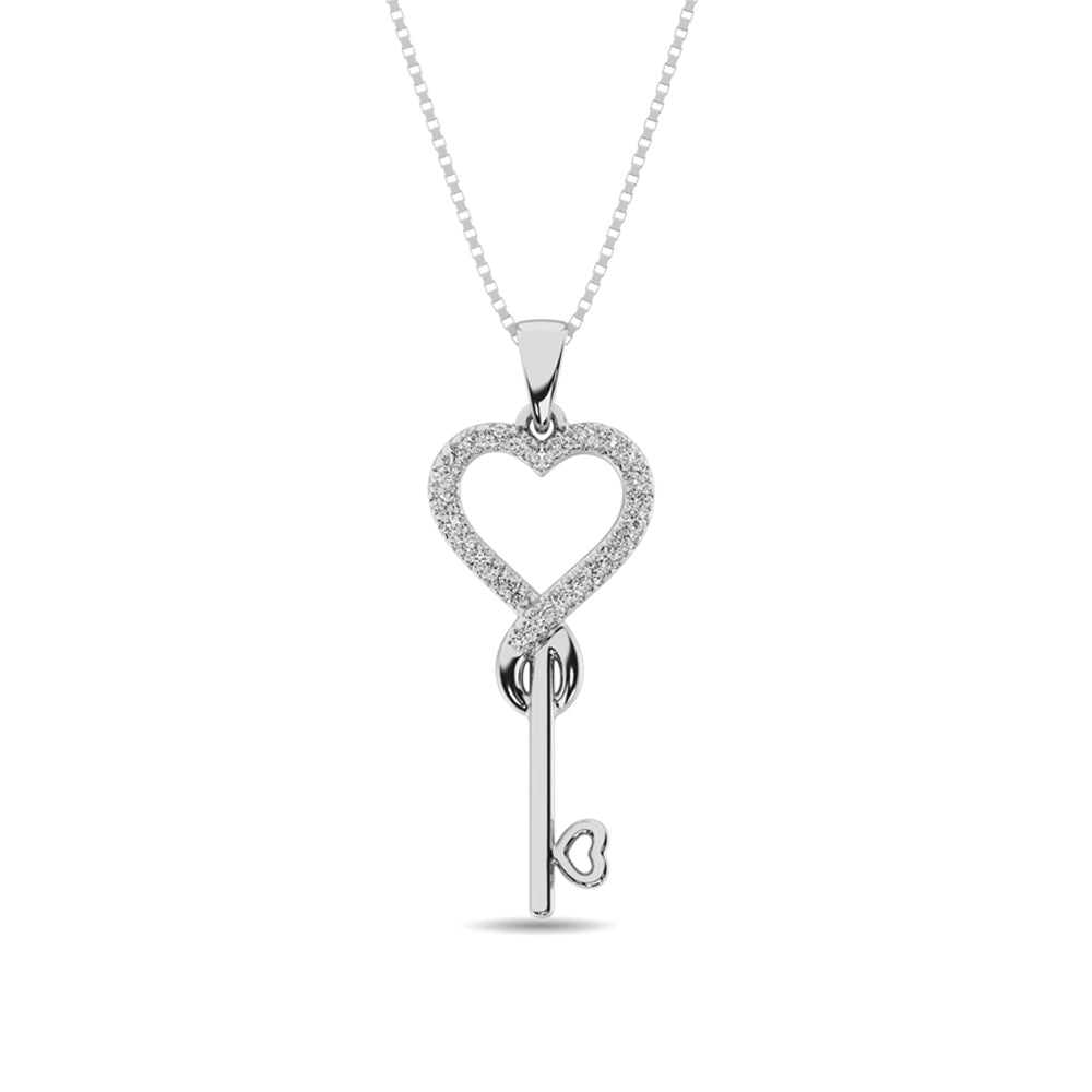 Diamond 1/10 CT Heart and Key Pendant in Sterling Silver