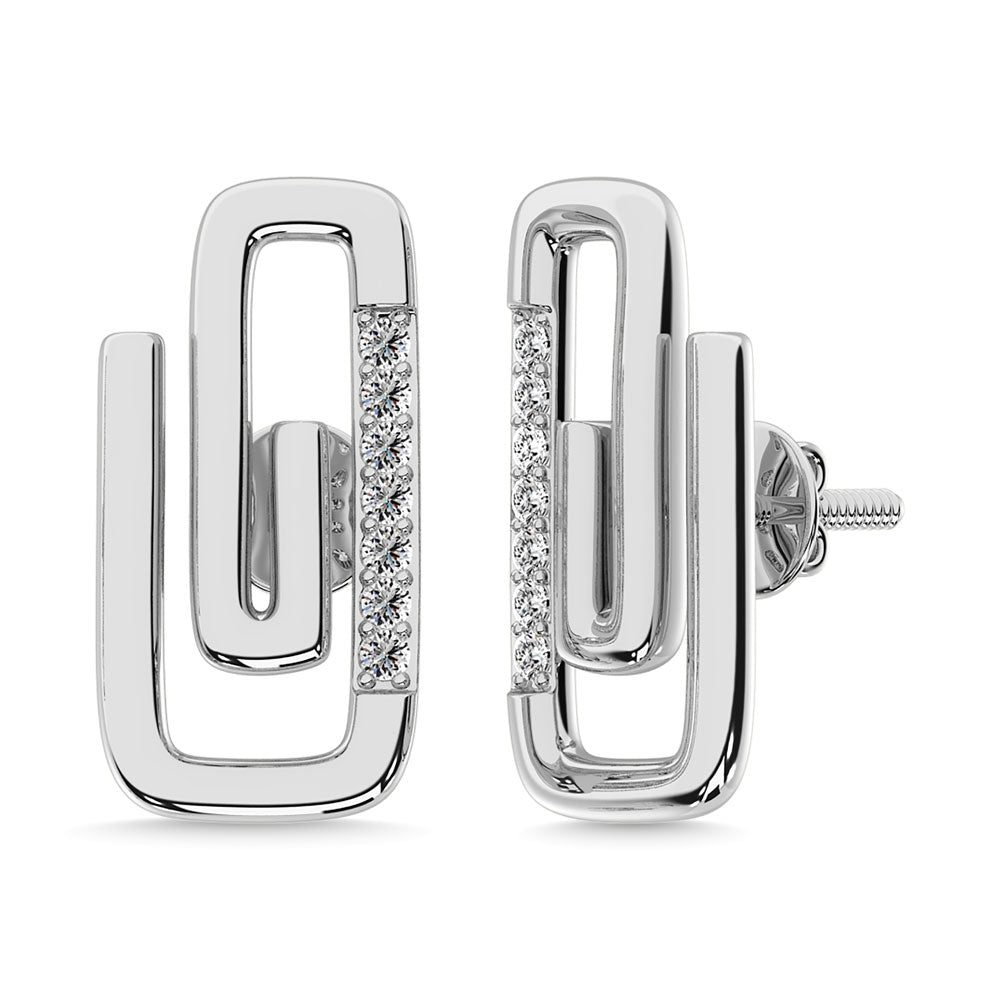 Diamond 1/10 CT Paper Clip Earrings in 925 Silver
