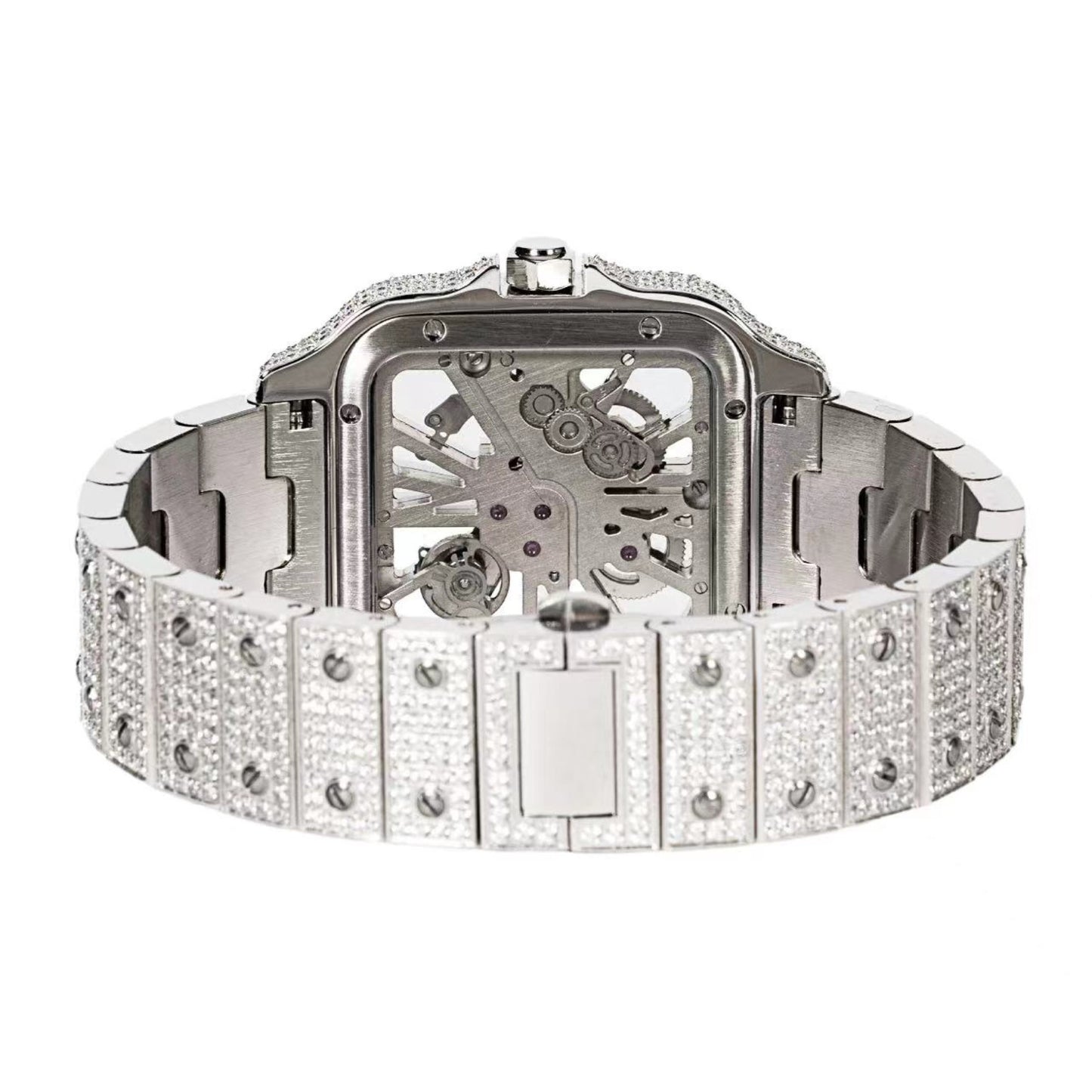 Stainless Steel CZ White Tone Automatic Mens Watch