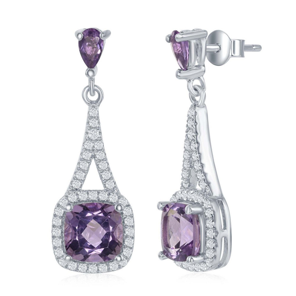 Classic Of New York sterling silver amethyst earrings with sparkling cubic zirconia accents