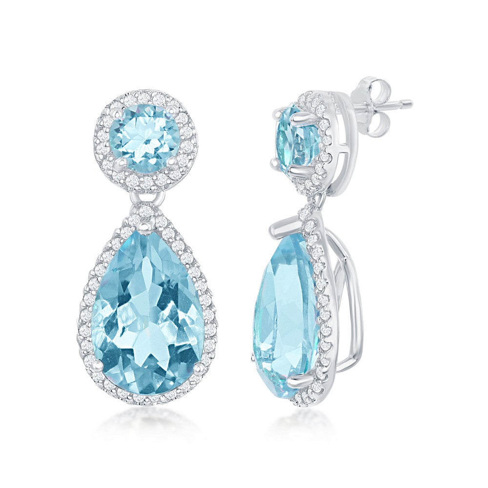 Elegant blue topaz sterling silver earrings featuring sparkling gemstone details in a teardrop design