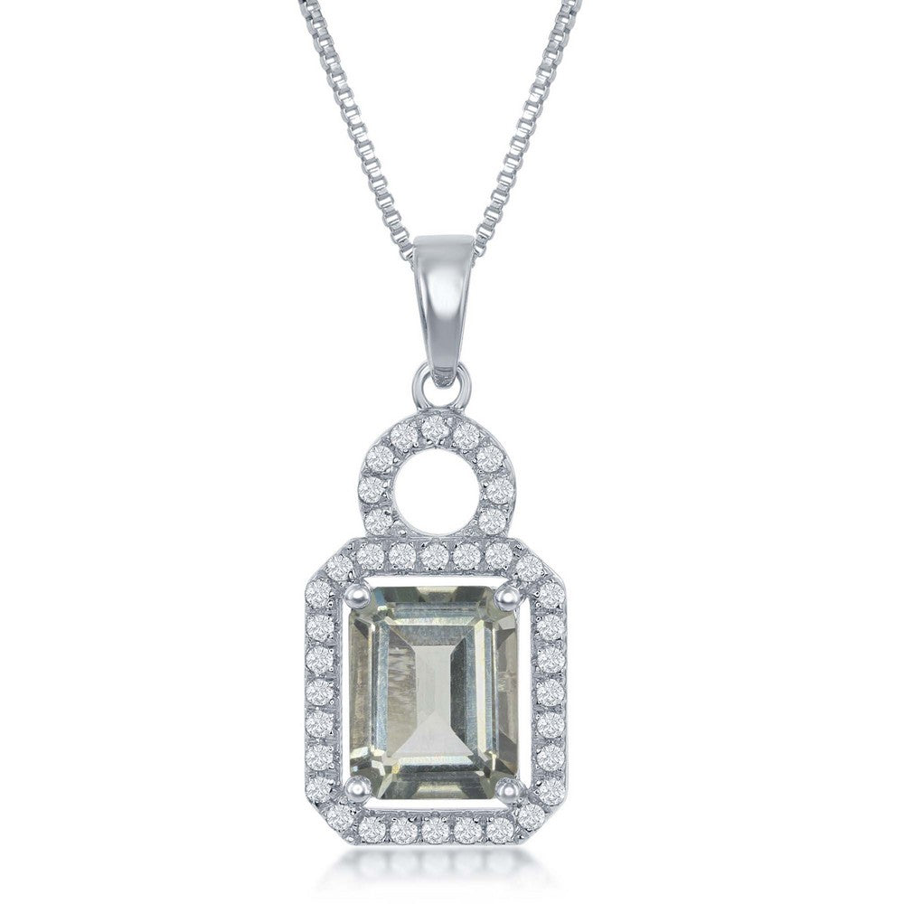 Classic Of New York green amethyst pendant necklace with diamond accents on a silver chain