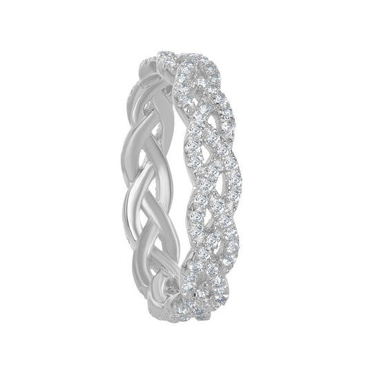Sterling Silver 0.95cttw White Topaz Braided Design Ring
